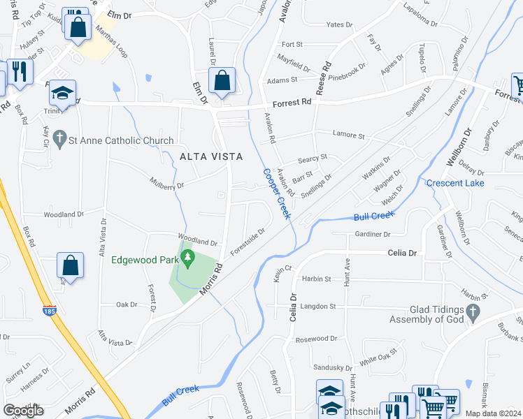 map of restaurants, bars, coffee shops, grocery stores, and more near 1685 Forestside Drive in Columbus