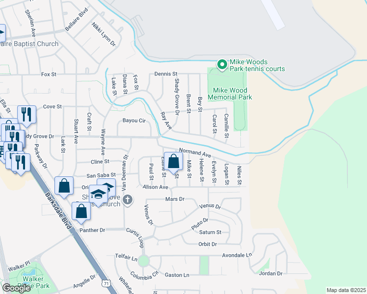 map of restaurants, bars, coffee shops, grocery stores, and more near 1919 Normand Avenue in Bossier City