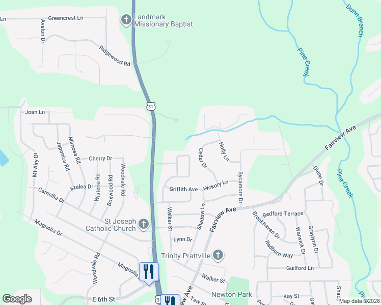 map of restaurants, bars, coffee shops, grocery stores, and more near 144 Livingston Circle in Prattville