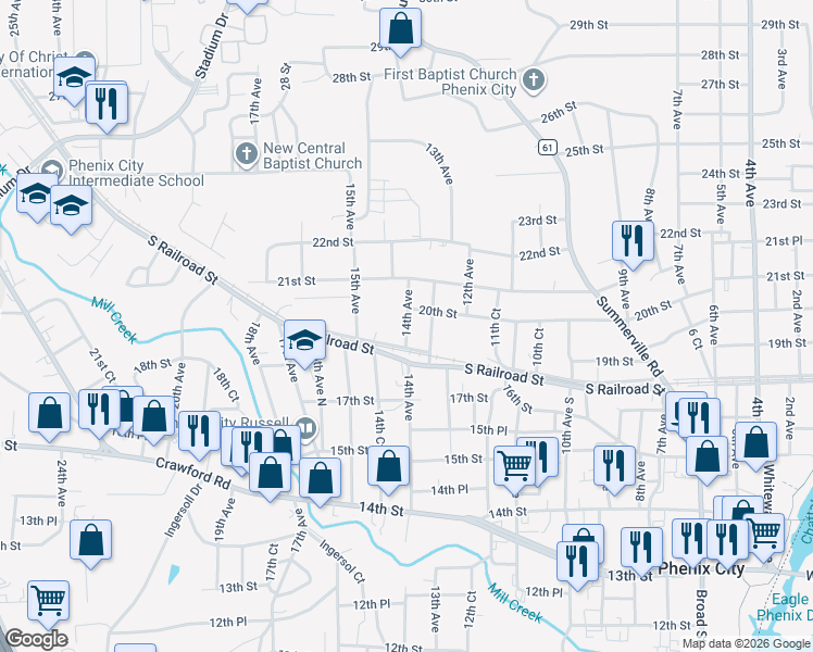 map of restaurants, bars, coffee shops, grocery stores, and more near 1903 14th Avenue in Phenix City