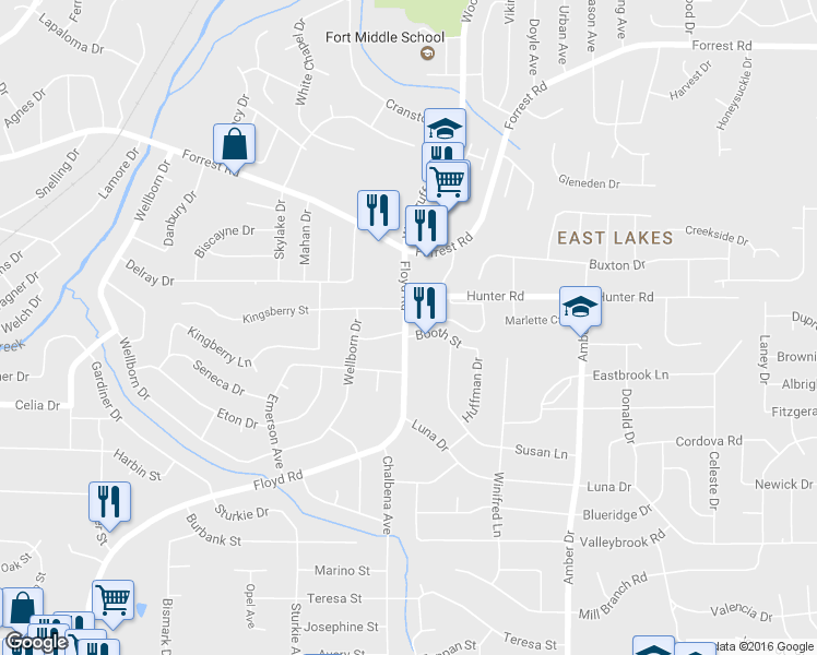 map of restaurants, bars, coffee shops, grocery stores, and more near 1900 Floyd Road in Columbus