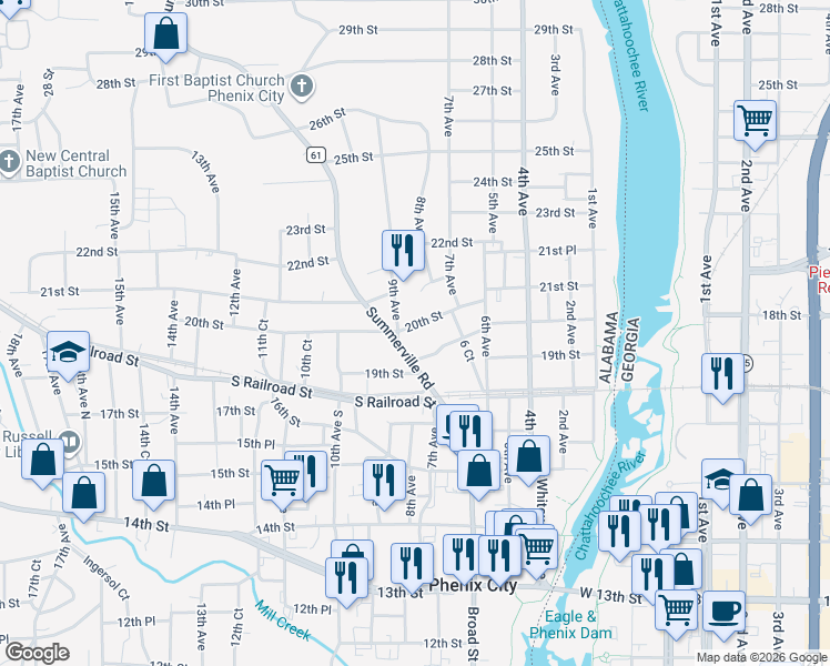 map of restaurants, bars, coffee shops, grocery stores, and more near 2000 9th Avenue in Phenix City