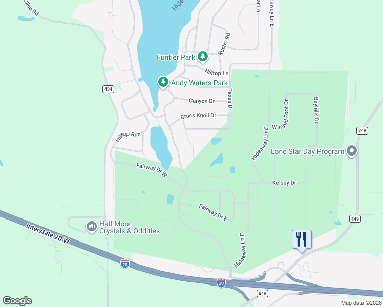 map of restaurants, bars, coffee shops, grocery stores, and more near 219 Hide a Way Lane East in Hideaway