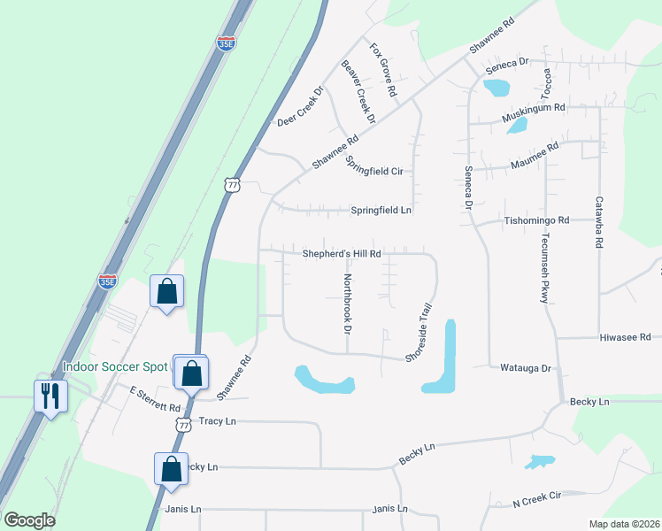 map of restaurants, bars, coffee shops, grocery stores, and more near 110 Shepherd's Hill Road in Waxahachie