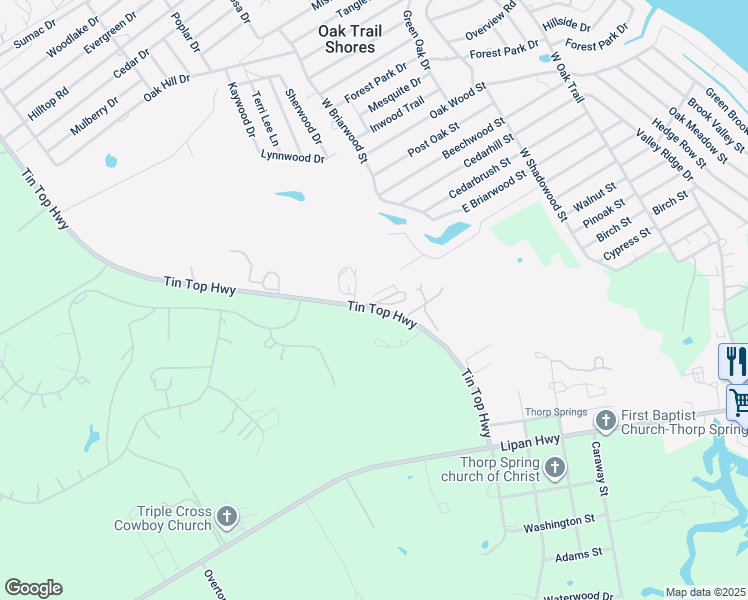 map of restaurants, bars, coffee shops, grocery stores, and more near 3715 Tin Top Highway in Granbury
