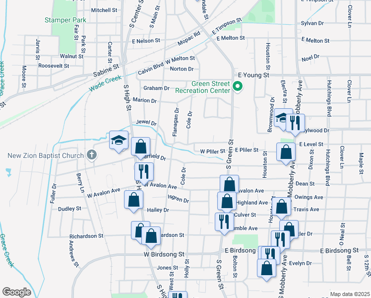 map of restaurants, bars, coffee shops, grocery stores, and more near 200 Jewel Drive in Longview