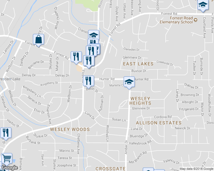 map of restaurants, bars, coffee shops, grocery stores, and more near 5662 Marlette Court in Columbus