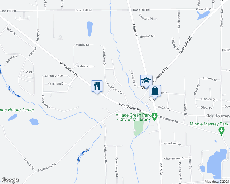 map of restaurants, bars, coffee shops, grocery stores, and more near 3391 Grandview Drive in Millbrook
