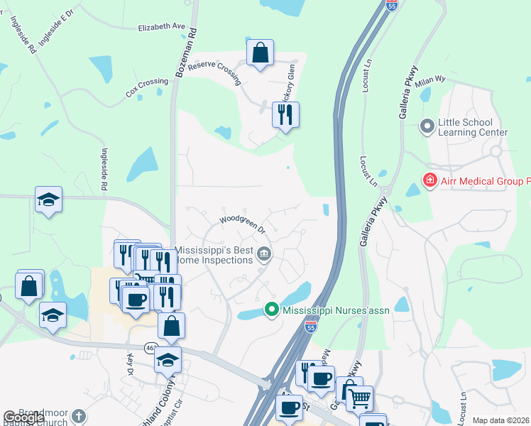 map of restaurants, bars, coffee shops, grocery stores, and more near 510 Windy Ridge Lane in Madison