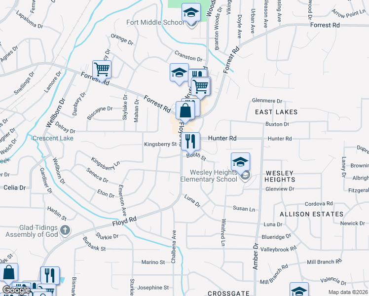 map of restaurants, bars, coffee shops, grocery stores, and more near in Muscogee County