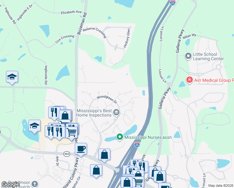 map of restaurants, bars, coffee shops, grocery stores, and more near 510 Windy Ridge Lane in Madison