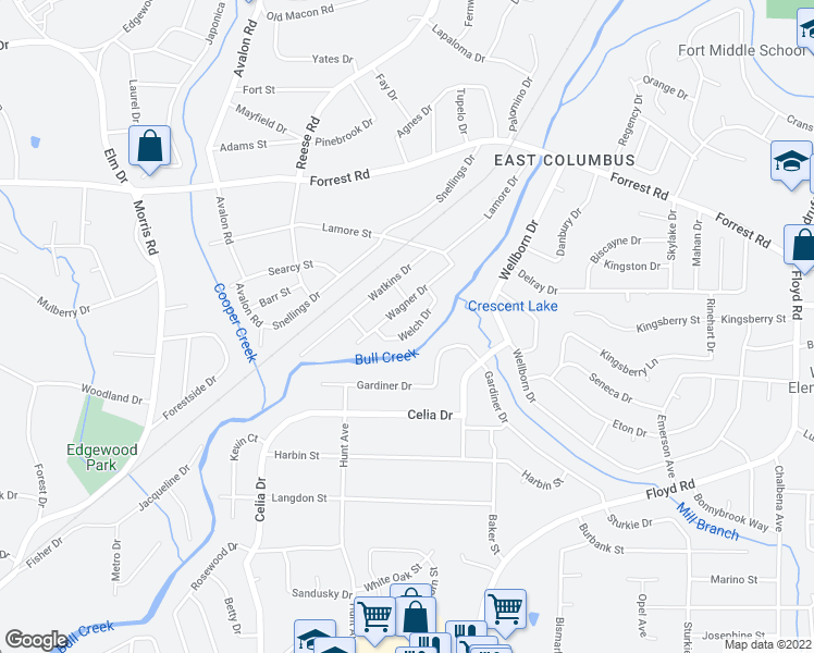 map of restaurants, bars, coffee shops, grocery stores, and more near 2149 Welch Drive in Columbus