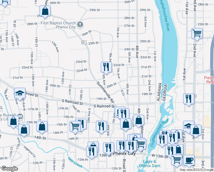 map of restaurants, bars, coffee shops, grocery stores, and more near 2000 9th Avenue in Phenix City
