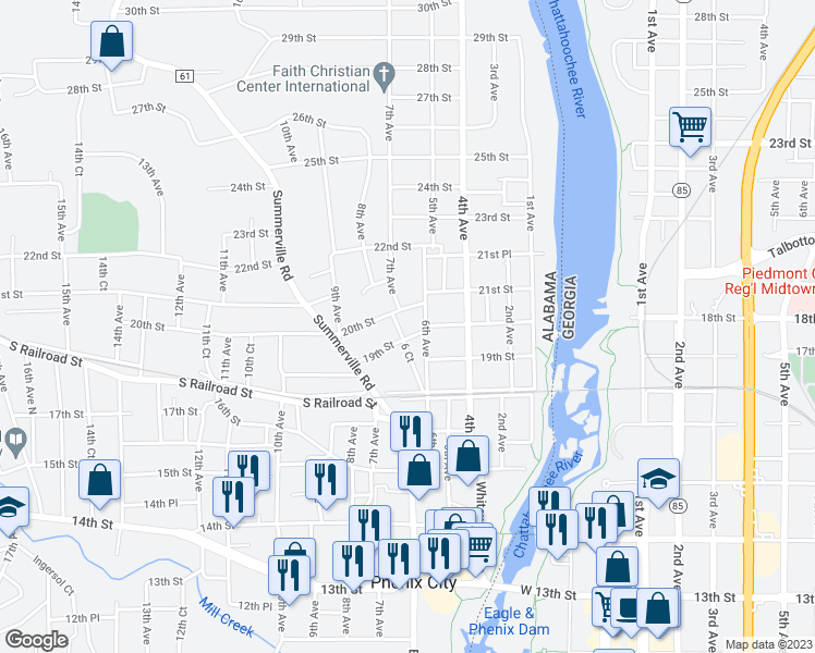 map of restaurants, bars, coffee shops, grocery stores, and more near 1902 6 Court in Phenix City