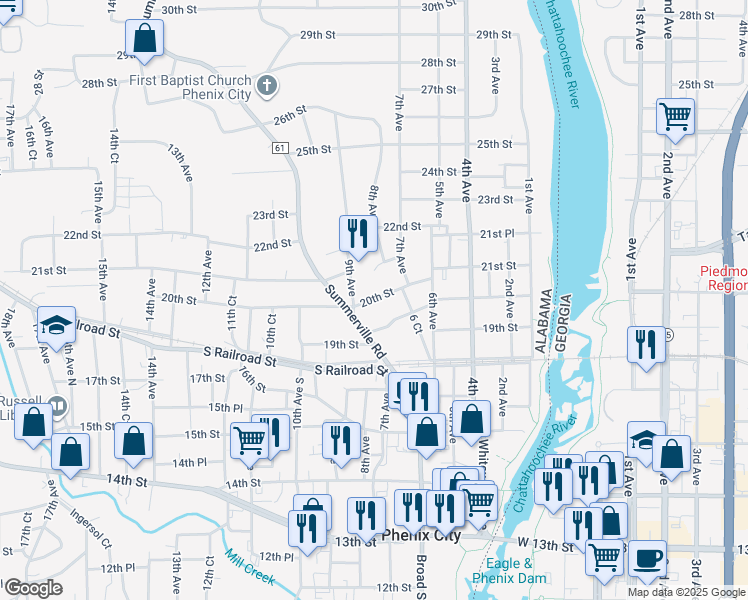 map of restaurants, bars, coffee shops, grocery stores, and more near 2000 9th Avenue in Phenix City