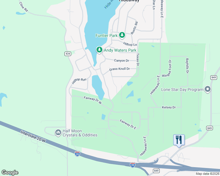 map of restaurants, bars, coffee shops, grocery stores, and more near 219 Hide a Way Lane East in Hideaway