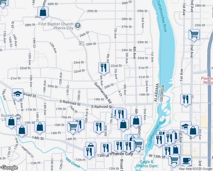 map of restaurants, bars, coffee shops, grocery stores, and more near 812 20th Street in Phenix City