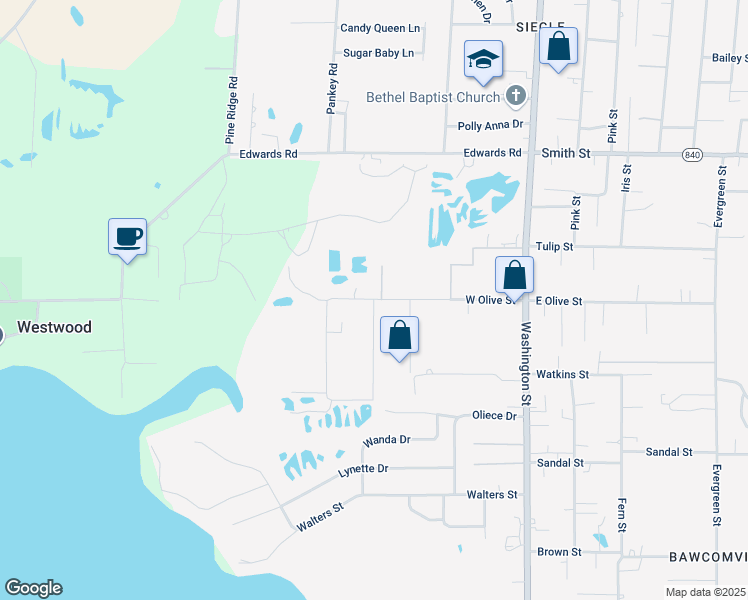 map of restaurants, bars, coffee shops, grocery stores, and more near 1299 Oliver St in West Monroe