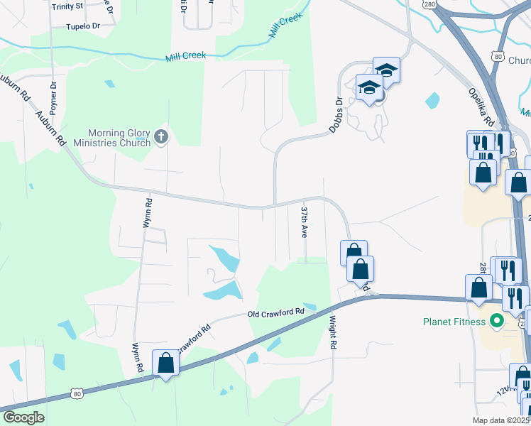 map of restaurants, bars, coffee shops, grocery stores, and more near 1912 Kittrell Drive in Phenix City