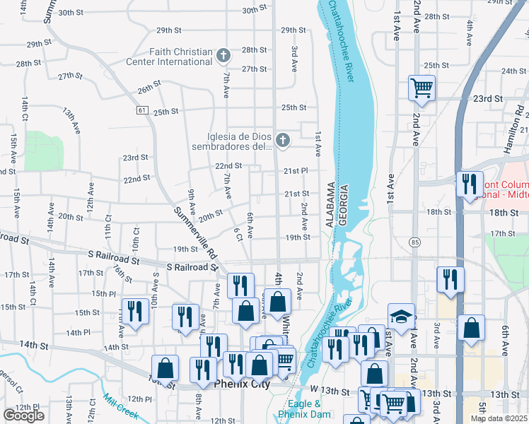 map of restaurants, bars, coffee shops, grocery stores, and more near 403 20th Street in Phenix City
