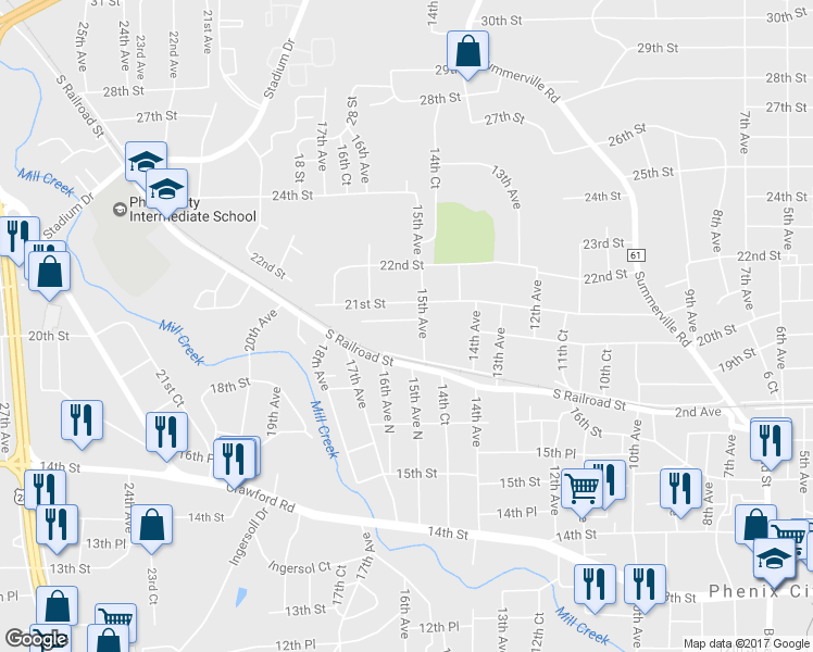 map of restaurants, bars, coffee shops, grocery stores, and more near 1509 Summer Drive in Phenix City