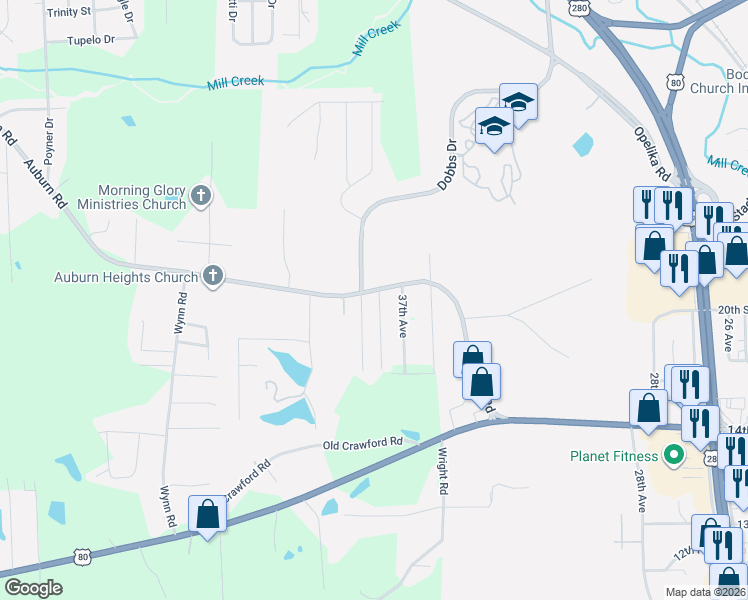 map of restaurants, bars, coffee shops, grocery stores, and more near 1912 Kittrell Drive in Phenix City