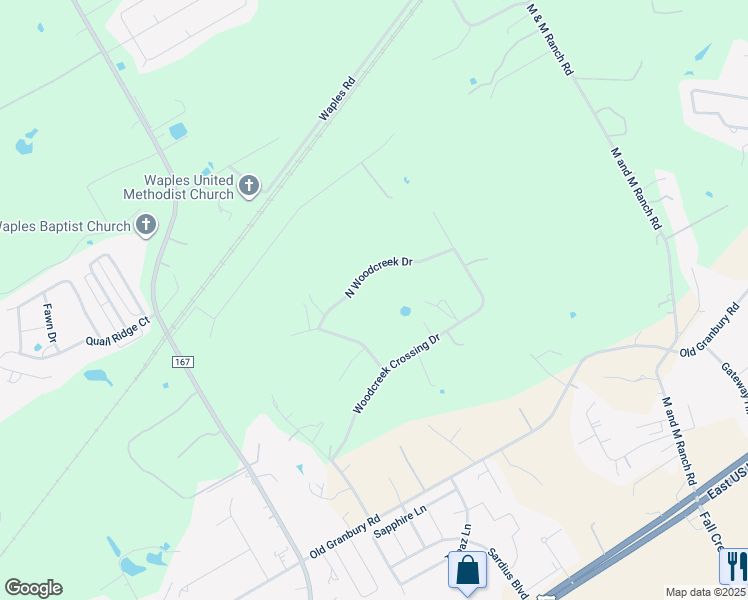 map of restaurants, bars, coffee shops, grocery stores, and more near 4819 North Woodcreek Drive in Granbury