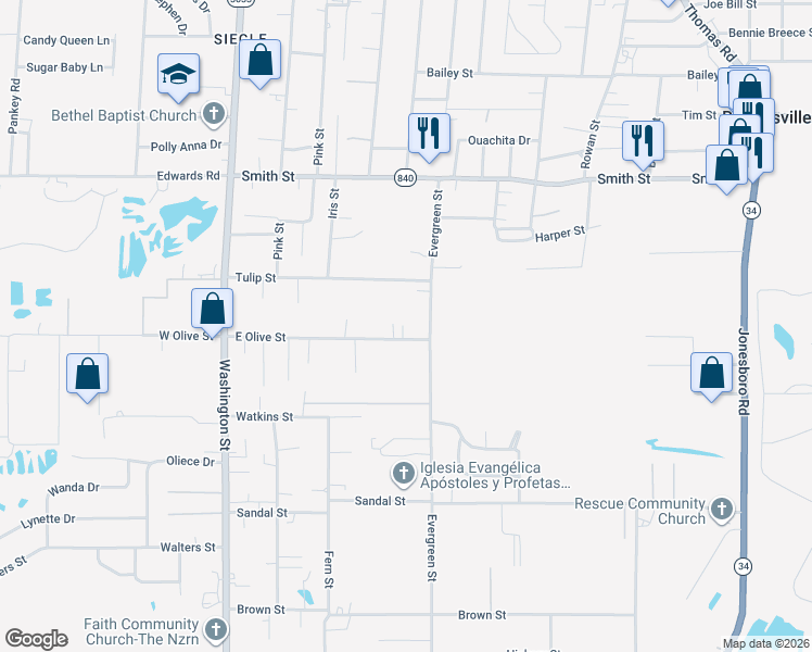 map of restaurants, bars, coffee shops, grocery stores, and more near in Brownsville-Bawcomville