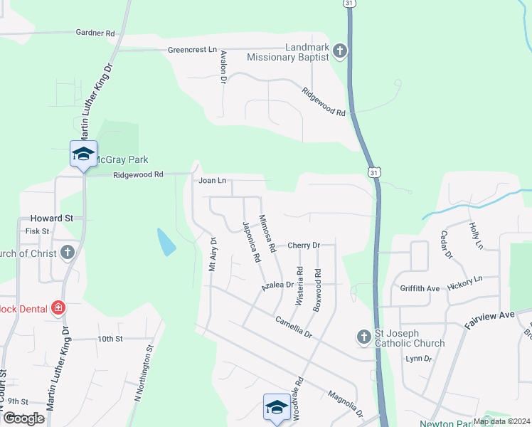 map of restaurants, bars, coffee shops, grocery stores, and more near 706 Mimosa Road in Prattville