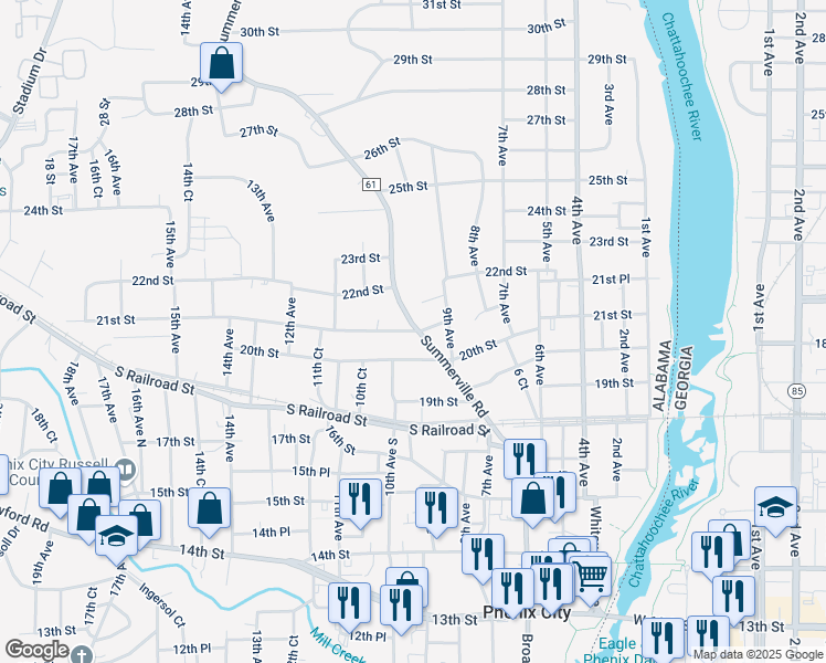 map of restaurants, bars, coffee shops, grocery stores, and more near 910 20th Street in Phenix City