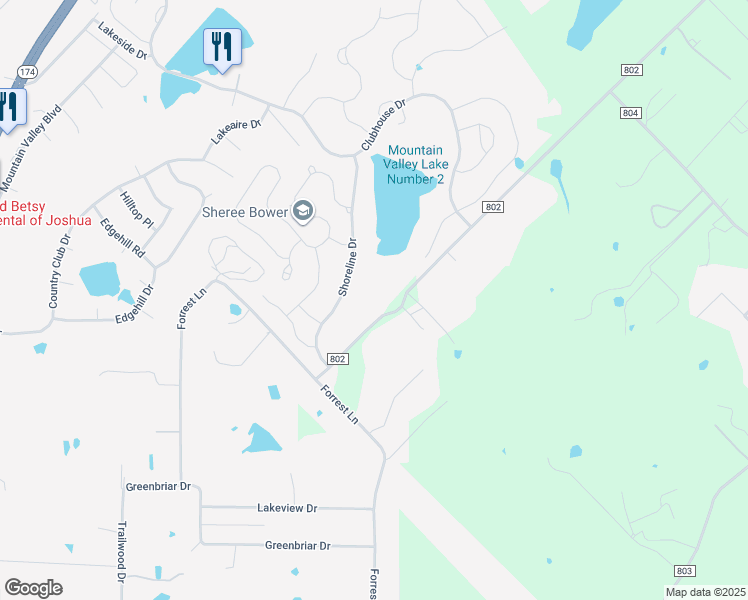 map of restaurants, bars, coffee shops, grocery stores, and more near 7115 County Road 802 in Burleson