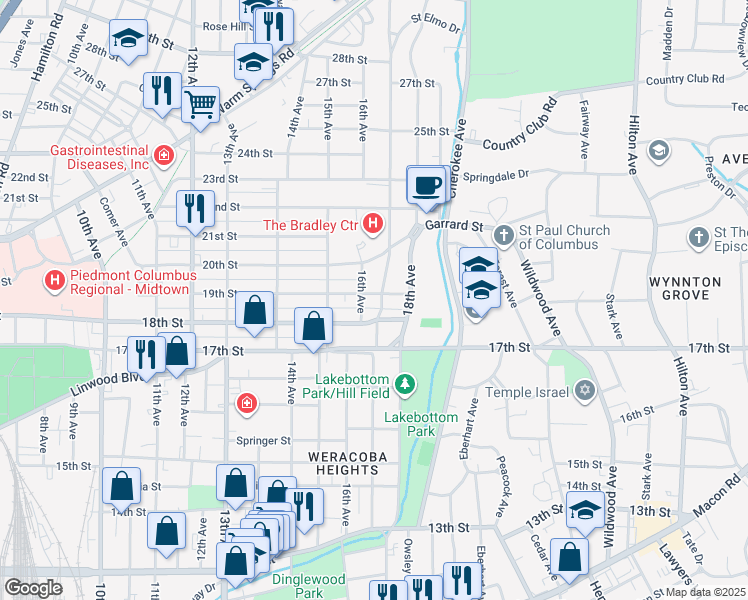 map of restaurants, bars, coffee shops, grocery stores, and more near 1912 17th Avenue in Columbus