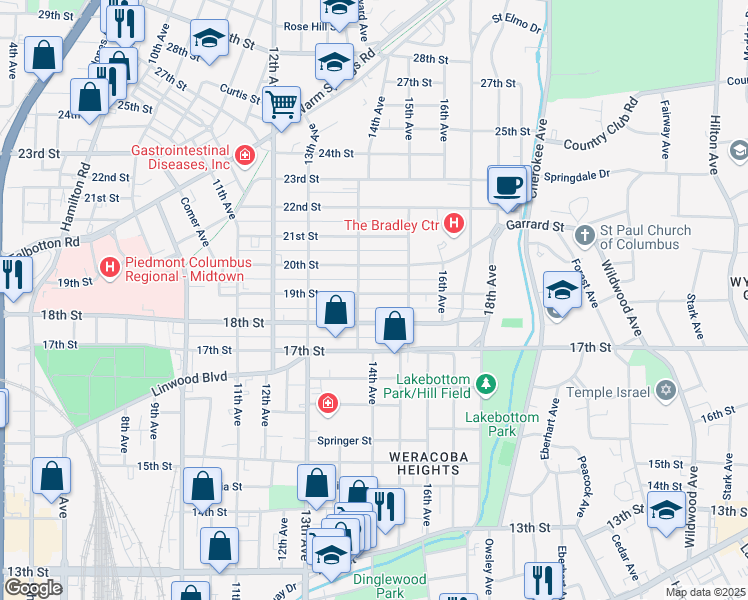 map of restaurants, bars, coffee shops, grocery stores, and more near 1906 14th Avenue in Columbus