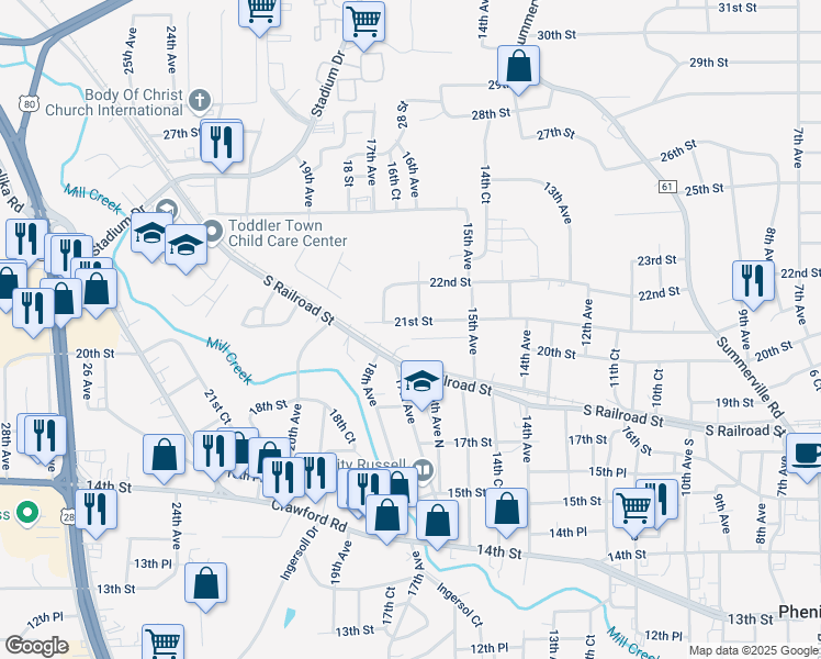 map of restaurants, bars, coffee shops, grocery stores, and more near 1603 21st Street in Phenix City