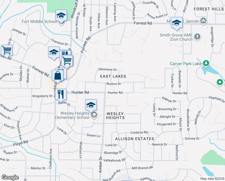 map of restaurants, bars, coffee shops, grocery stores, and more near 5908 Buxton Drive in Columbus