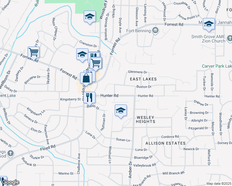 map of restaurants, bars, coffee shops, grocery stores, and more near 5710 Buxton Drive in Columbus