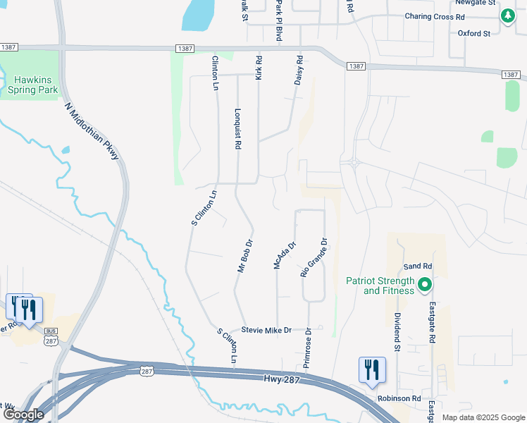 map of restaurants, bars, coffee shops, grocery stores, and more near in Midlothian