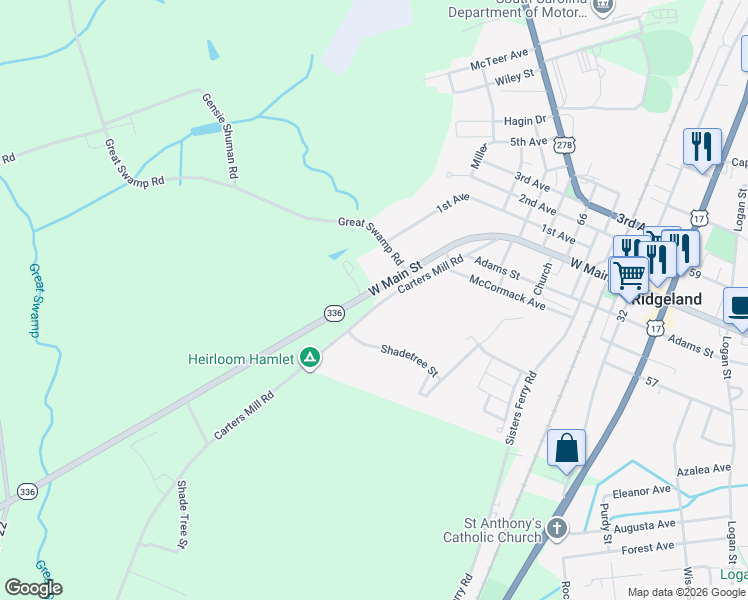 map of restaurants, bars, coffee shops, grocery stores, and more near 6964 Tillman Road in Ridgeland