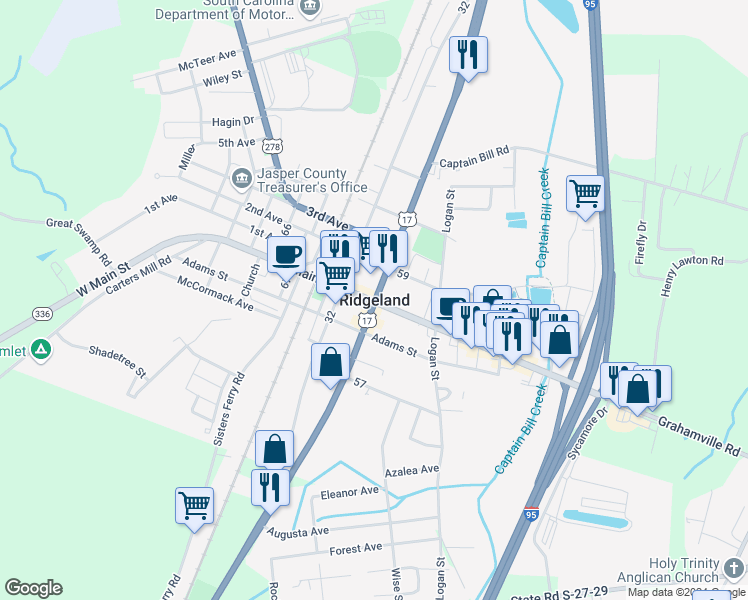 map of restaurants, bars, coffee shops, grocery stores, and more near in Ridgeland