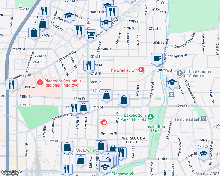 map of restaurants, bars, coffee shops, grocery stores, and more near 1906 14th Avenue in Columbus