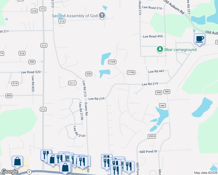 map of restaurants, bars, coffee shops, grocery stores, and more near 1170 Lee Road in Phenix City
