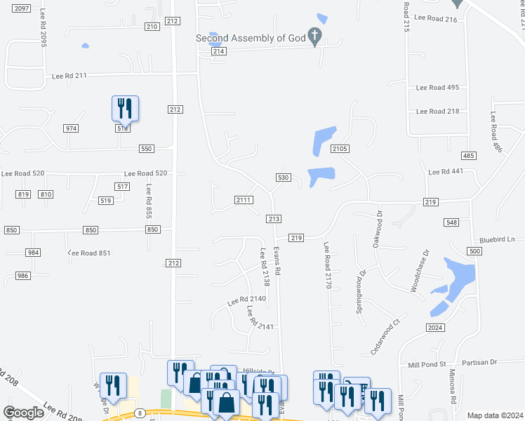 map of restaurants, bars, coffee shops, grocery stores, and more near 77 Lee Road 2112 in Phenix City