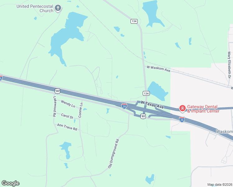 map of restaurants, bars, coffee shops, grocery stores, and more near 173 Lake Road in Waskom