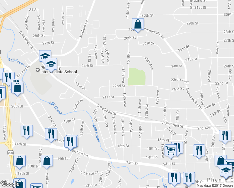 map of restaurants, bars, coffee shops, grocery stores, and more near 1510 21st Street in Phenix City