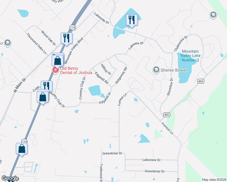 map of restaurants, bars, coffee shops, grocery stores, and more near 404 Edgehill Rd in Joshua