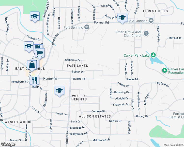 map of restaurants, bars, coffee shops, grocery stores, and more near 2113 Mary Allison Drive in Columbus