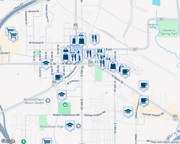 map of restaurants, bars, coffee shops, grocery stores, and more near 110 Sewell Avenue in Midlothian