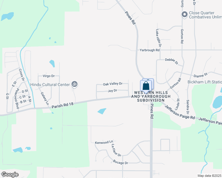 map of restaurants, bars, coffee shops, grocery stores, and more near 6444 Joy Drive in Shreveport