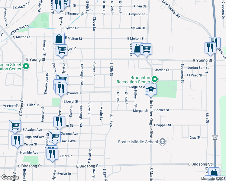 map of restaurants, bars, coffee shops, grocery stores, and more near 904 South 12th Street in Longview