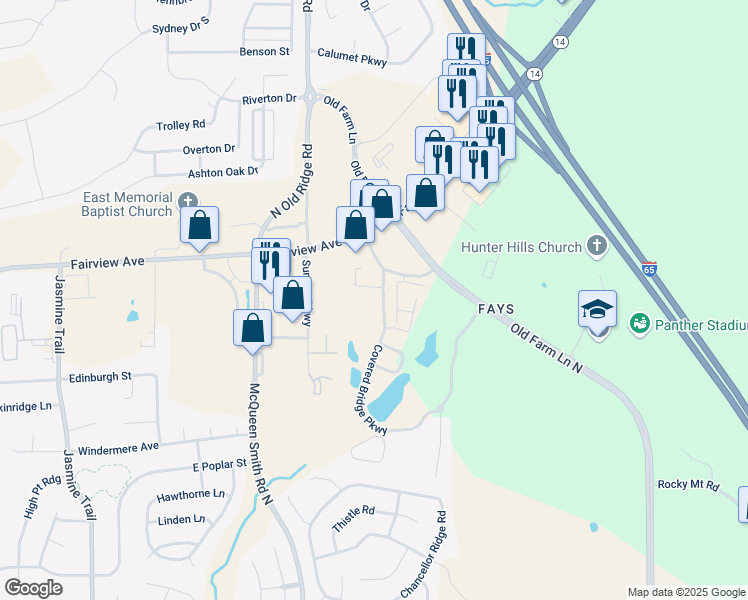 map of restaurants, bars, coffee shops, grocery stores, and more near 692 Covered Bridge Parkway in Prattville
